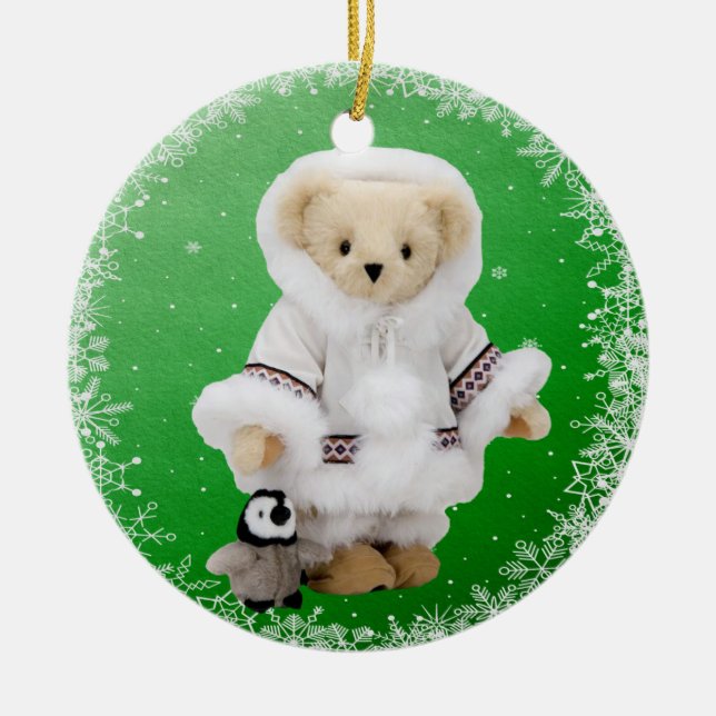 Cute Eskimo Teddy Bear & Penguin Ornament (Front)