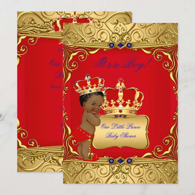 Cute Ethnic Baby Shower Boy Regal Red Royal Blue Invitation (Front/Back)