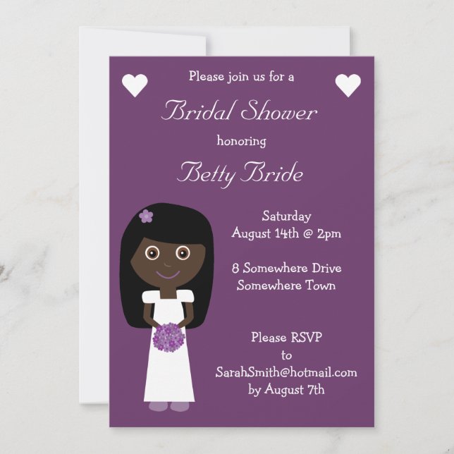 Cute Ethnic Bride Purple Bridal Shower Invitation (Front)