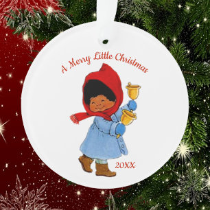 Cute Ethnic Christmas Tot Bell Ringer Girl Ornament