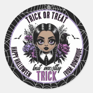 Cute Ethnic Gothic Girl Halloween  Classic Round Sticker