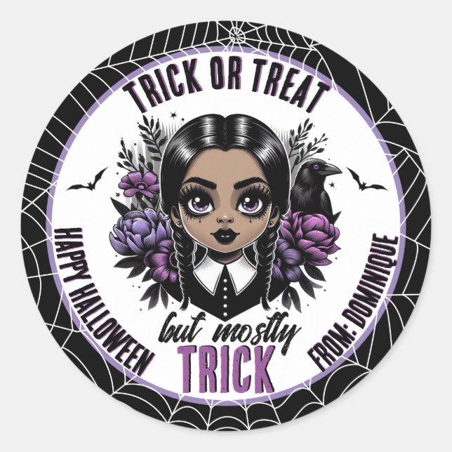 Cute Ethnic Gothic Girl Halloween  Classic Round Sticker (Front)