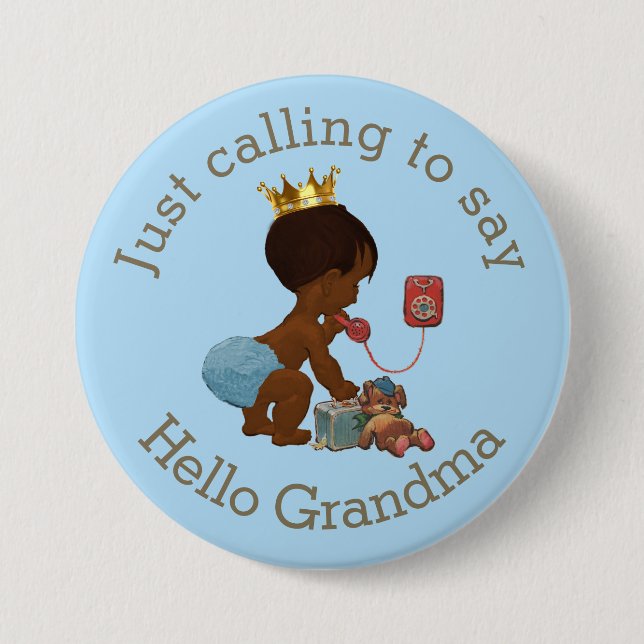 Cute Ethnic Prince Calling to Say Hello Grandma 7.5 Cm Round Badge (Front)