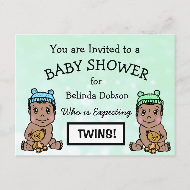 Cute Ethnic Twins Baby Shower Invitations (Front)