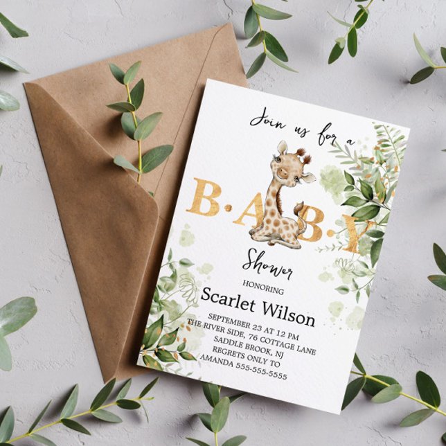 Cute Eucalipt  Baby Giraffe Baby Shower Invitation (Creator Uploaded)