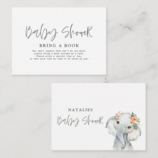 cute eucalyptus elephant baby shower bring a book card (Front/Back)