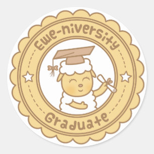 Cute Ewe University Graduate Sheep Pun Humour Classic Round Sticker