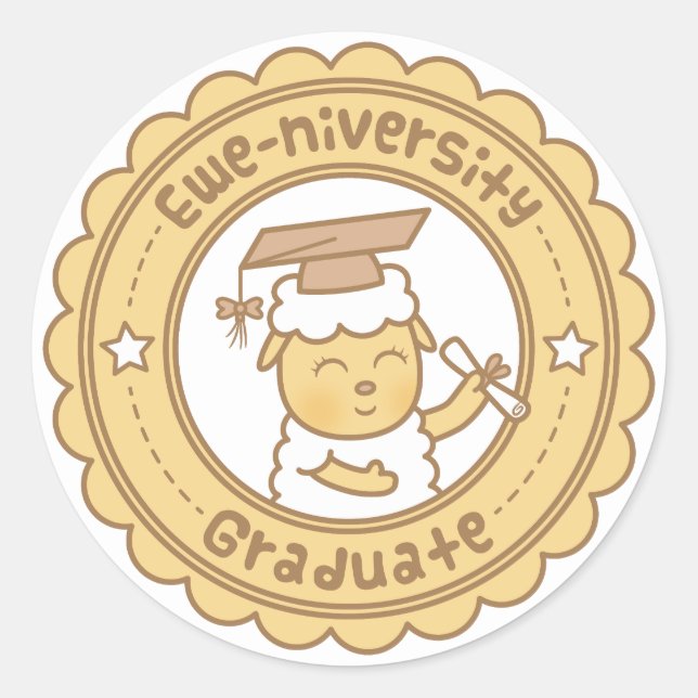 Cute Ewe University Graduate Sheep Pun Humour Classic Round Sticker (Front)
