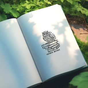 Cute Ex Libris Owl Bookplate Rubber Stamp