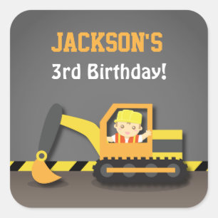 Cute Excavator Construction Birthday Party Labels
