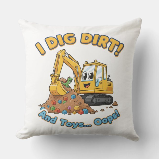 Cute Excavator-Funny Construction Decor Cushion (Front)