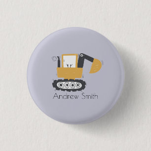 Cute Excavator Illustration Custom Name 3 Cm Round Badge