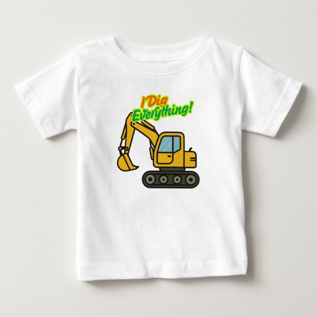 Cute Excavator Kids T-Shirt – “I Dig Everything!” (Front)