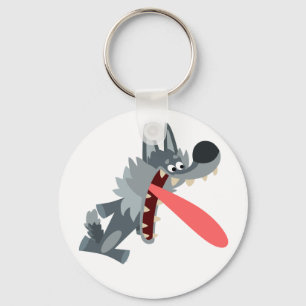 Cute Excited Cartoon Wolf Keychain