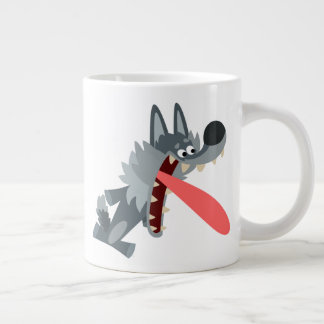 Cute Excited Cartoon Wolf Large Coffee Mug