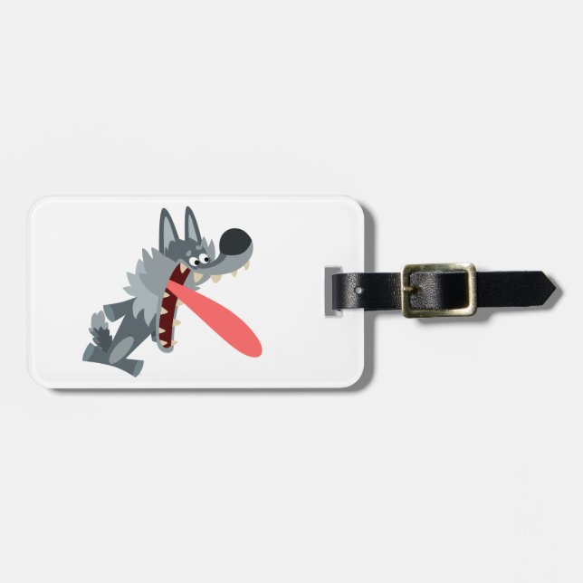 Cute Excited Cartoon Wolf Luggage Tag (Front Horizontal)