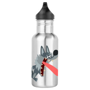Cute Excited Cartoon Wolf Water Bottle