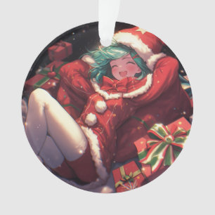 Cute Excited Christmas Santa Gifts Anime Girl Ornament