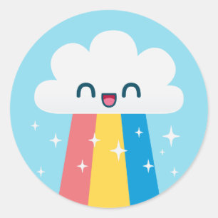 Cute Excited Rainbow Cloud with Sparkles Classic Round Sticker