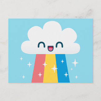 Cute Excited Rainbow Cloud with Sparkles Postcard