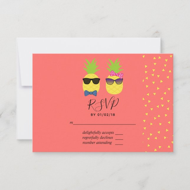 Cute exotic tropical summer Beach Wedding RSVP (Front)