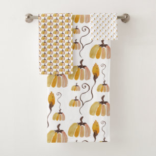 Cute Exotic Watercolor Pumpkin Pattern Bath Towel Set