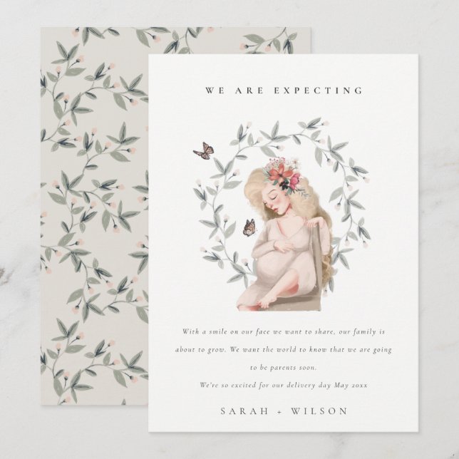 Cute Expectant Women Foliage Baby Announcement  (Front/Back)