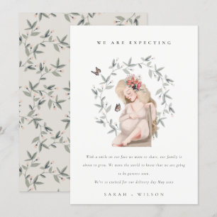 Cute Expectant Women Foliage Baby Announcement 