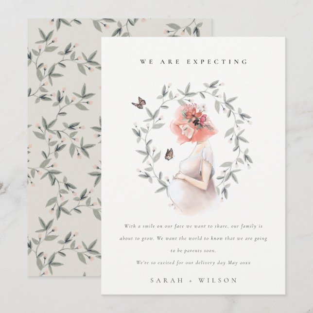 Cute Expectant Women Foliage Baby Announcement  (Front/Back)