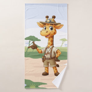 Cute Explorer Giraffe on safari Bath Towel