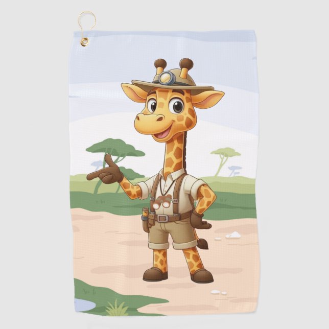 Cute Explorer Giraffe on safari Golf Towel (Front)