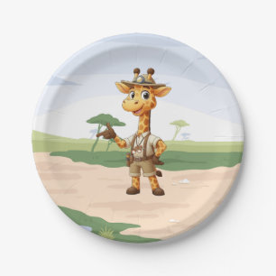 Cute Explorer Giraffe on safari Paper Plate