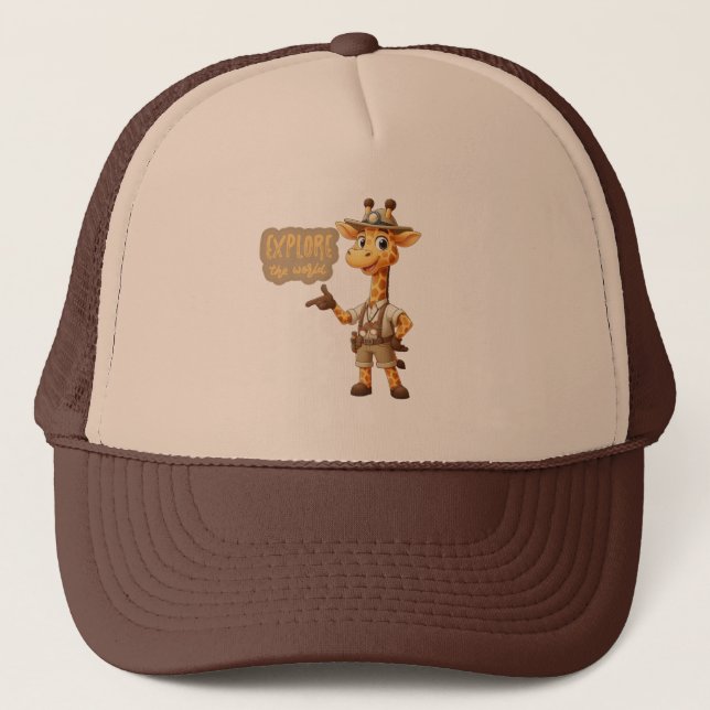 Cute Explorer Giraffe on safari Trucker Hat (Front)