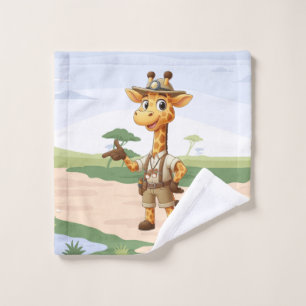 Cute Explorer Giraffe on safari Wash Cloth