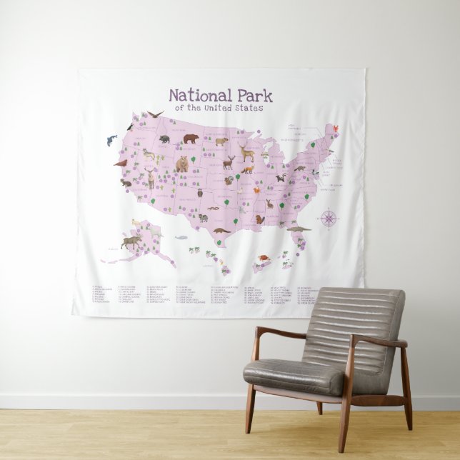 Cute Exploring National Park Map Woodland Nursery  Tapestry (In Situ (Horizontal))