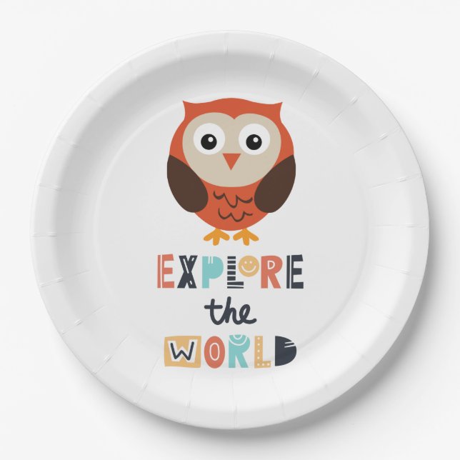 Cute Exploring Owl Paper Plate (Front)