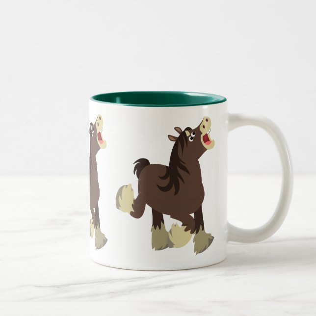 Cute Exuberant Shire Horse Two-Tone Coffee Mug (Right)