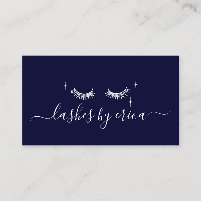 Cute Eyelash Extensions Lashes Makeup Artist Navy Business Card (Front)