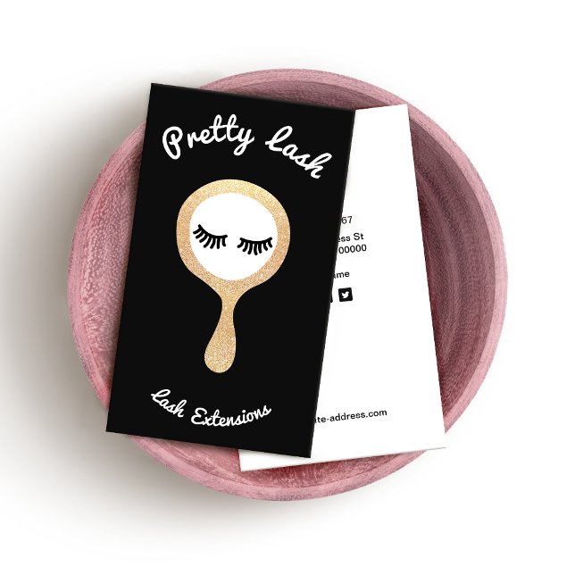 Cute EyeLash Lash Extensions Gold Glitter Mirror Business Card (Creator Uploaded)