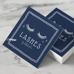 Cute Eyelash Makeup Artist Navy Blue Beauty Salon Square Business Card