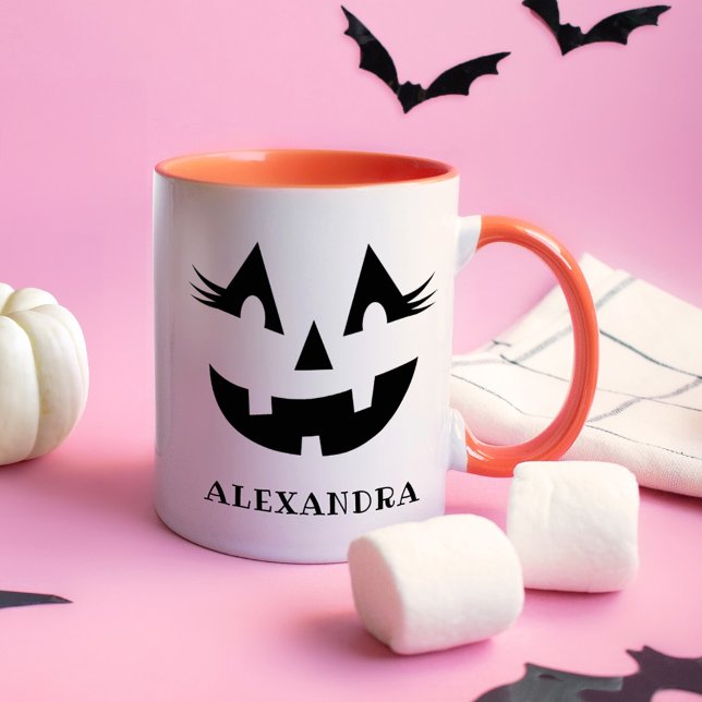Cute Eyelash Pumpkin Face Name Halloween Mug (Creator Uploaded)