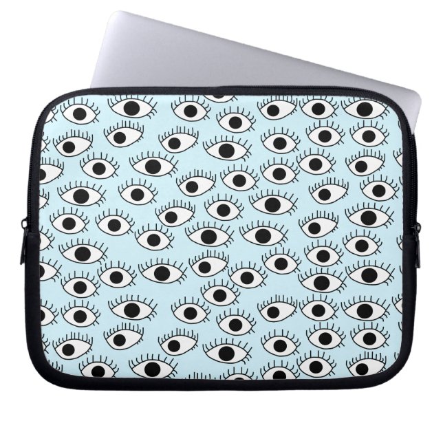 Cute Eyes on Blue Background, Side Eye Laptop Sleeve (Front)