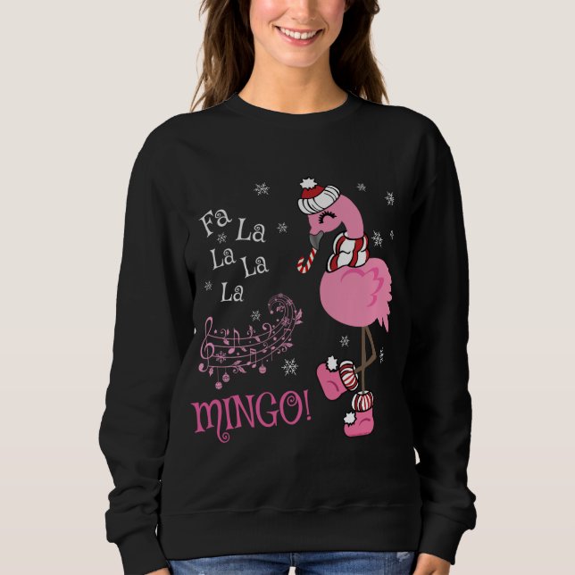 Cute Fa La La MINGO Candy Cane Christmas Flamingo Sweatshirt (Front)