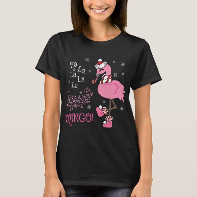 Cute Fa La La MINGO Candy Cane Christmas Flamingo T-Shirt (Front)