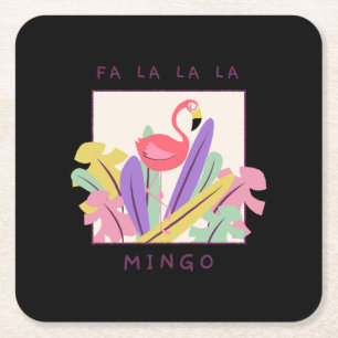 Cute Fa La La Mingo Christmas Falala Snow Flamingo Square Paper Coaster