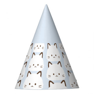 Cute face cat with pastel blue background party hat