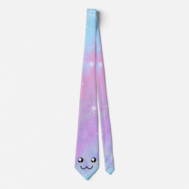 Cute Face Kawaii Pastel Magical Colorfull Tie (Front)