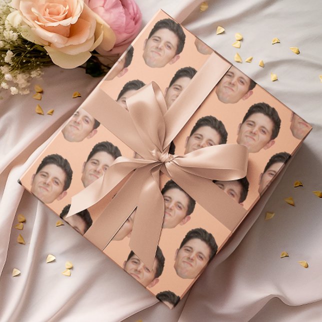 Cute Face or Pet Photo Peach Gift Wrapping Paper (Creator Uploaded)