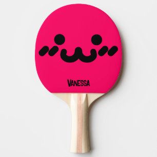 Cute Face Pink with Name Ping Pong Paddle
