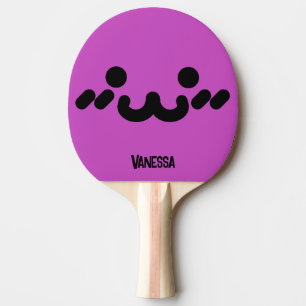 Cute Face Purple with Name Ping Pong Paddle
